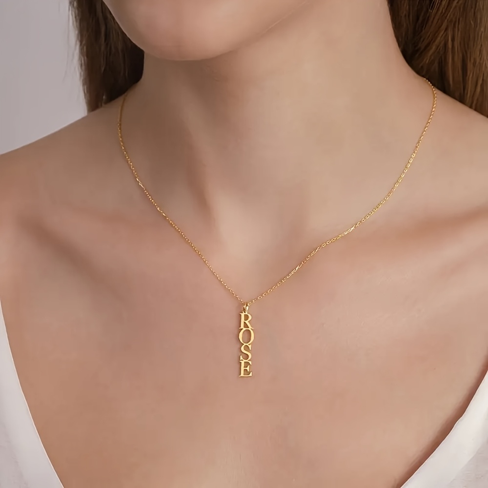 Custom Stainless Steel Vertical Letter Name Pendant Necklace